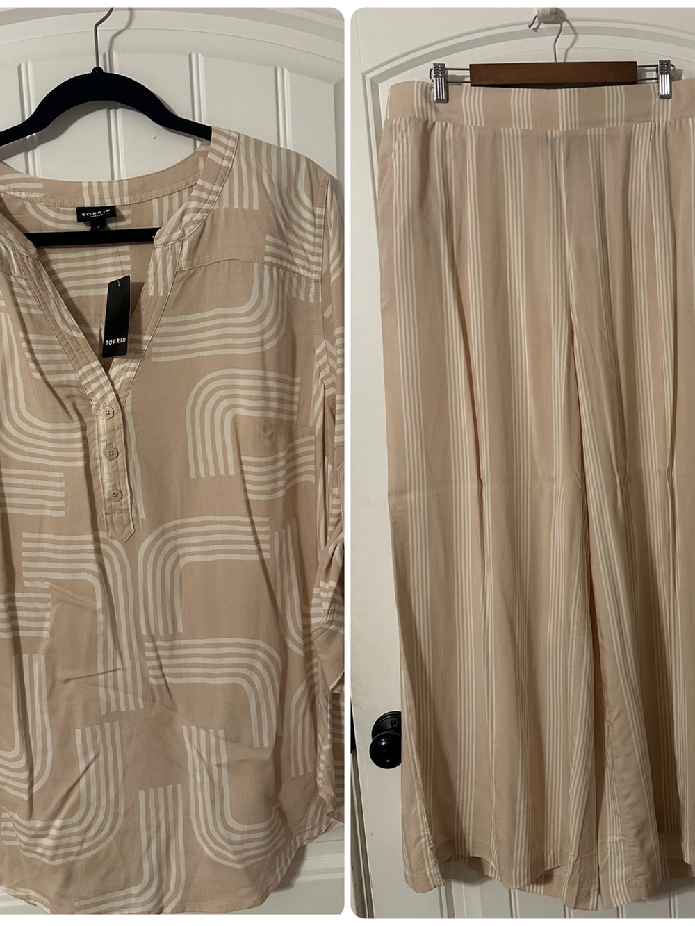 Torrid Beige Printed HarperTunic and Wide-Leg Pants Set Size 18/20 Summery